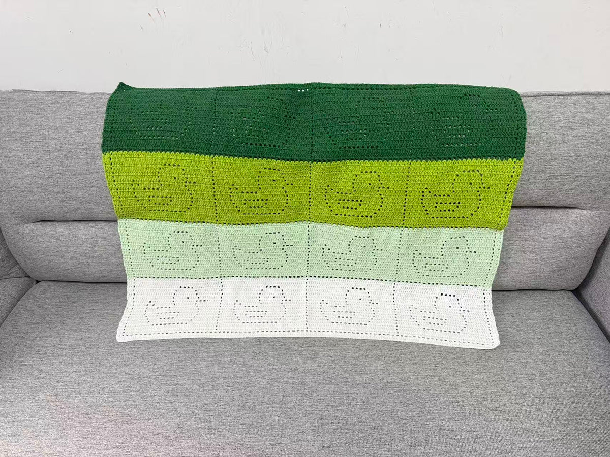 Green Duck Filet Crochet Blanket – Finished Blanket or Yarn + PDF Kit