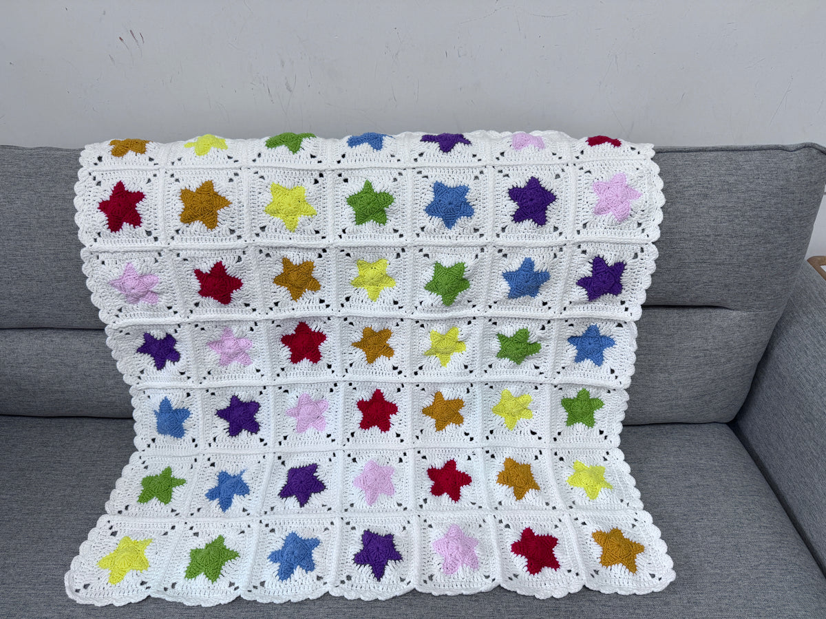 Colorful Five-Point Star Crochet Blanket – Finished Blanket or Yarn + PDF Kit