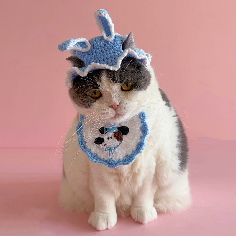 Cute Bunny Pet Outfit Set – Crochet Hat & Bib Combo