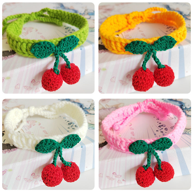 Cherry Crochet Pet Collar – Sweet & Playful Design
