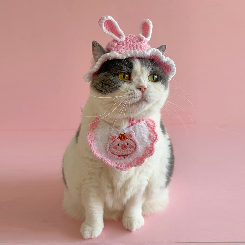 Cute Bunny Pet Outfit Set – Crochet Hat & Bib Combo