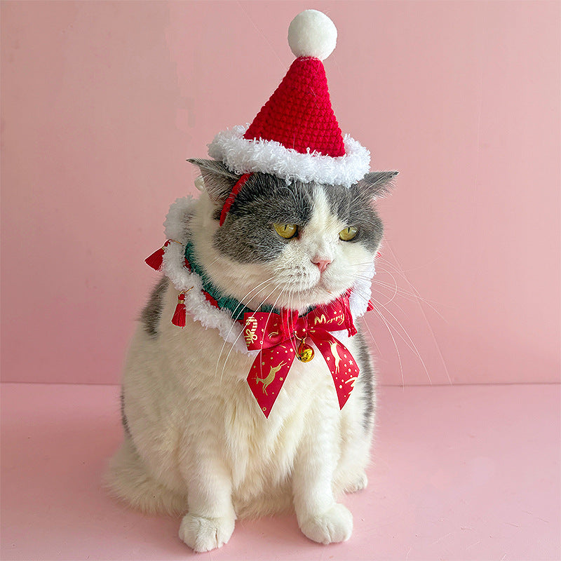 Luxury Christmas Crochet Pet Collar – Plush Trim Holiday Design for Cats & Small Dogs