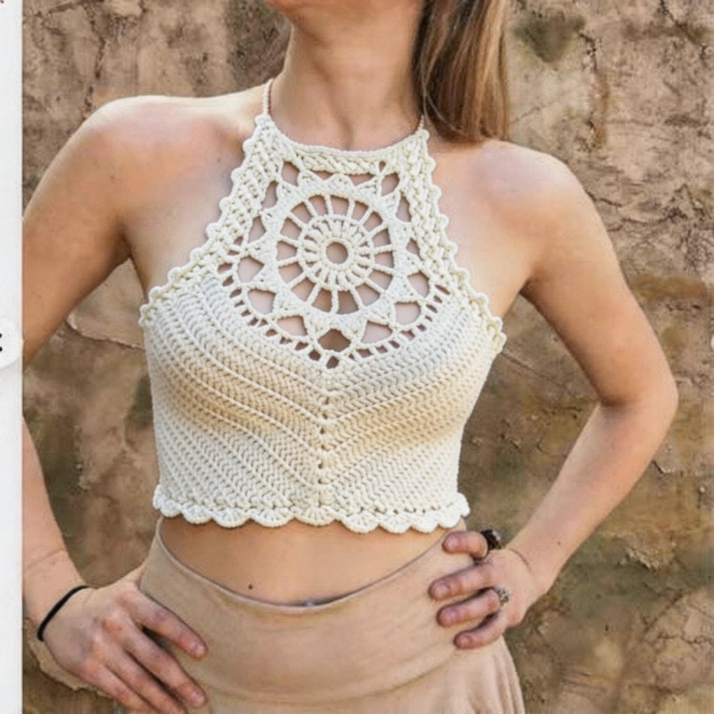 Handmade Boho Crochet Halter Crop Top PDF Pattern
