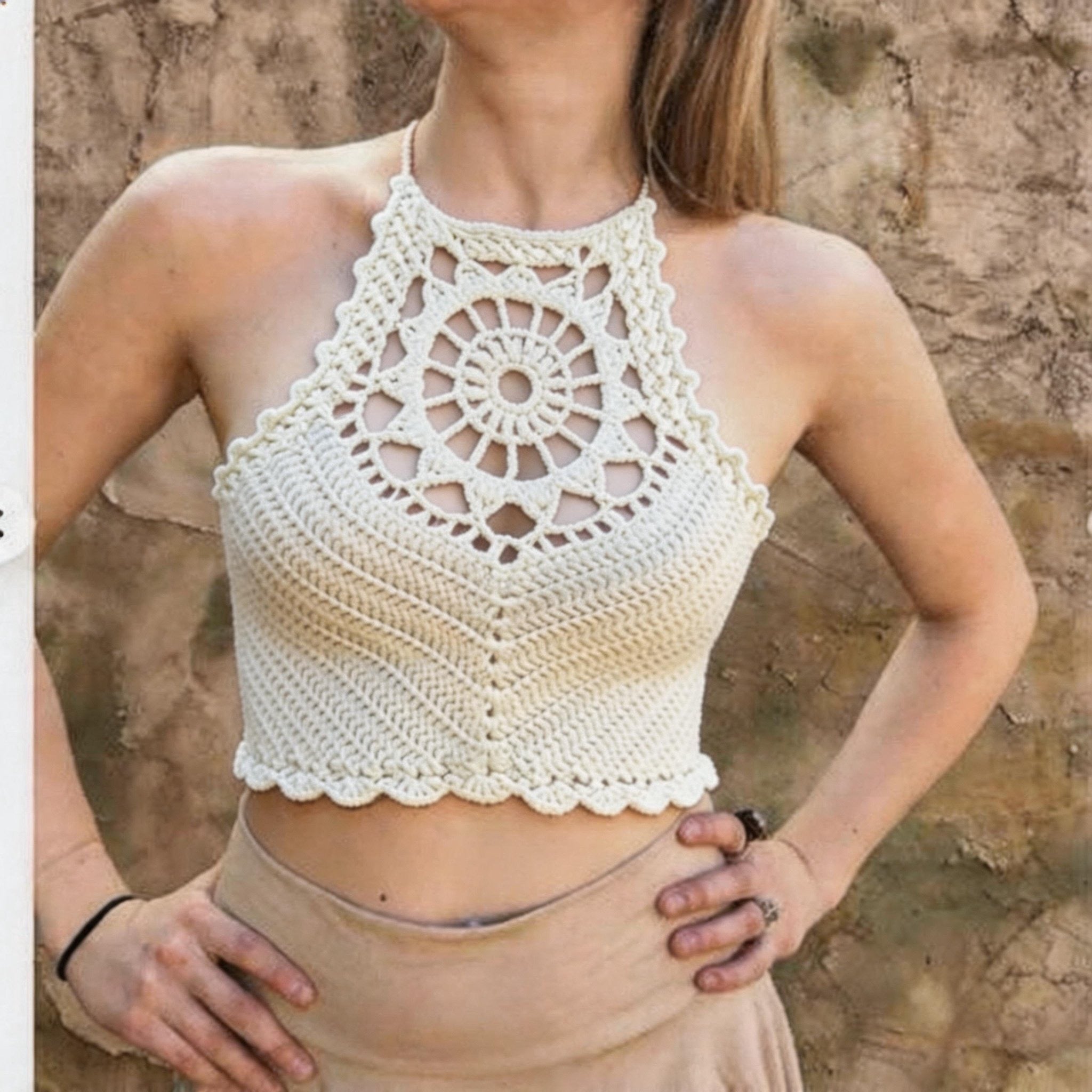 Handmade Boho Crochet Halter Crop Top PDF Pattern