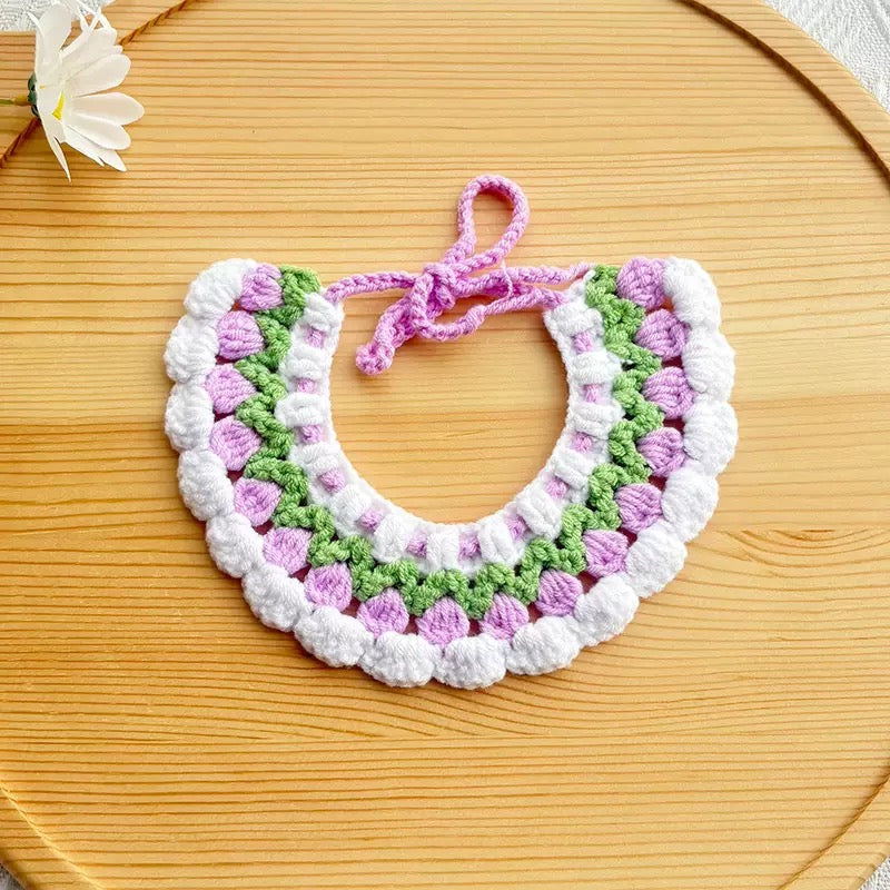 Tulip Crochet Pet Collar – Soft Floral Pattern