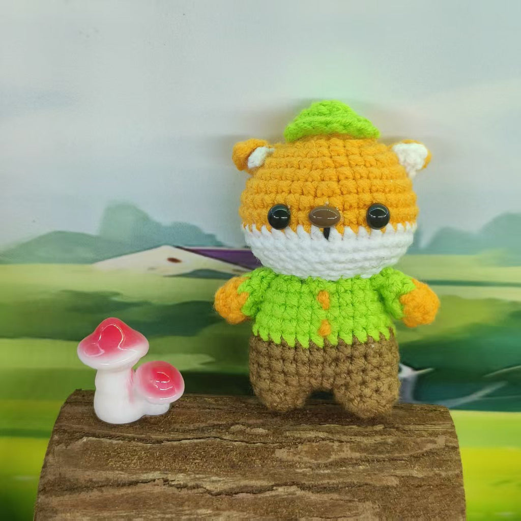 Handmade Crochet Fox Doll in Green Outfit | Cute Amigurumi Plush Toy