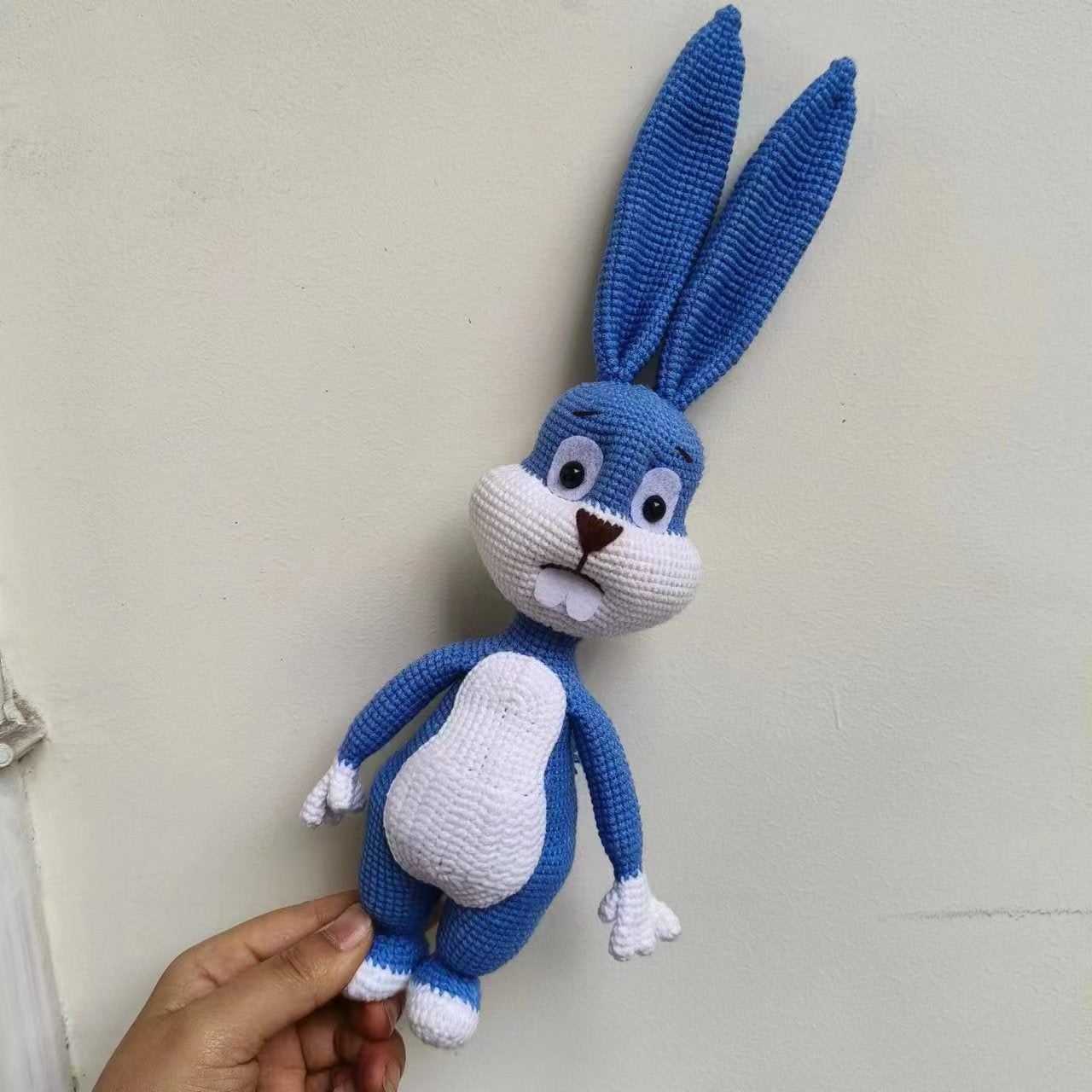 Handmade Blue Crochet Bunny Doll | Long Ear Amigurumi Plush Toy