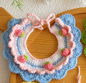 Strawberry Crochet Pet Collar – Cute Ruffle Floral Design