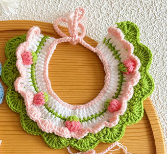 Strawberry Crochet Pet Collar – Cute Ruffle Floral Design