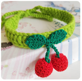 Cherry Crochet Pet Collar – Sweet & Playful Design