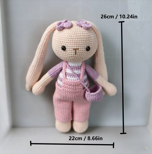 Handmade Pink Crochet Bunny Doll with Bag | Cute Amigurumi Plush Toy