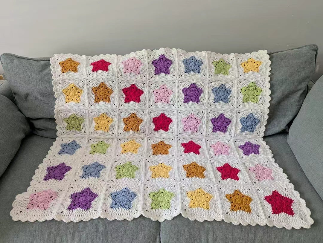 Colorful Five-Point Star Crochet Blanket – Finished Blanket or Yarn + PDF Kit