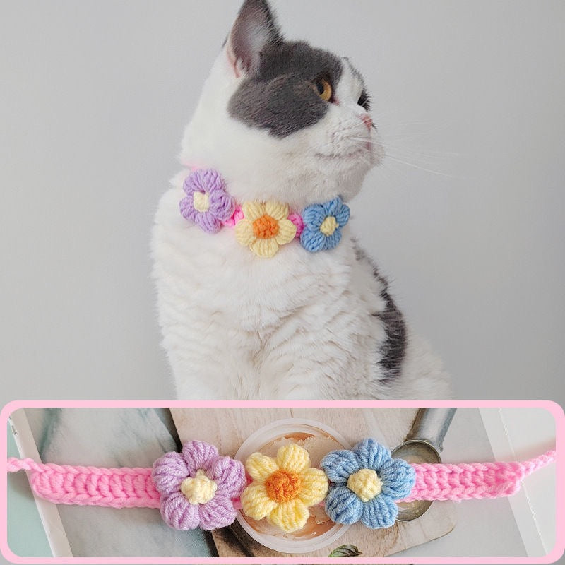 Handmade Crochet Flower Pet Collar – Soft Floral Design