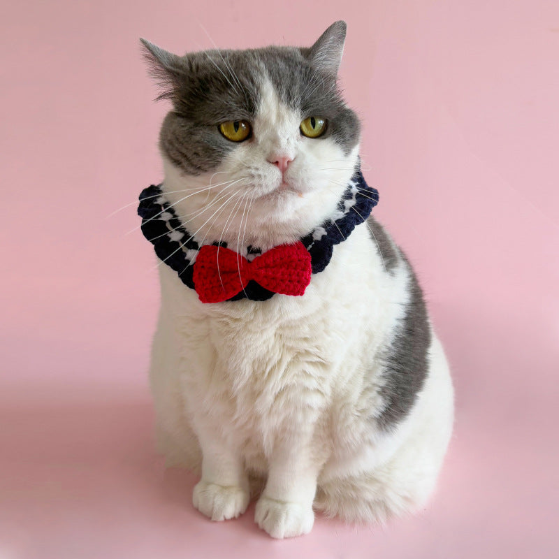 Elegant Crochet Pet Collar – Classic Bow Design