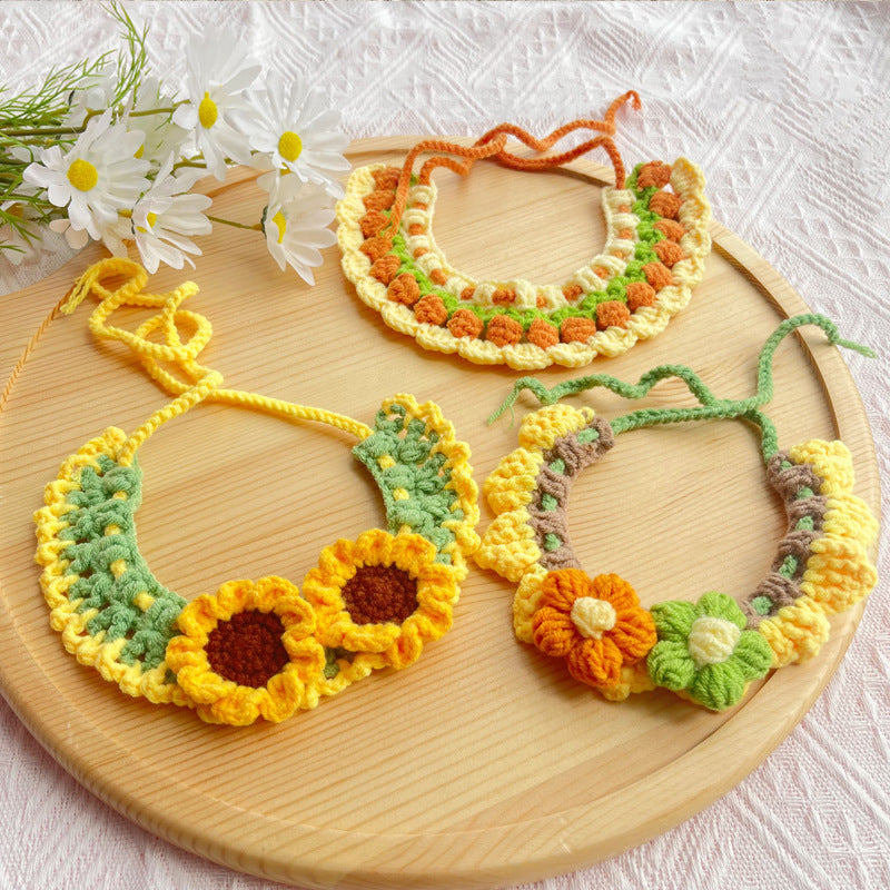 Sunflower Crochet Pet Collar – Warm Floral Design