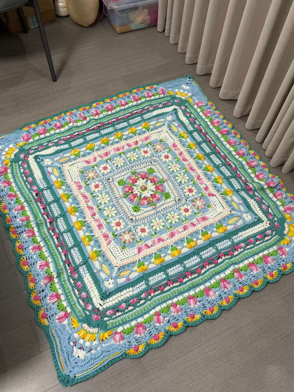 Harvest Moon Handmade Crochet Blanket – Colorful Floral Square Throw | 55 × 55 in