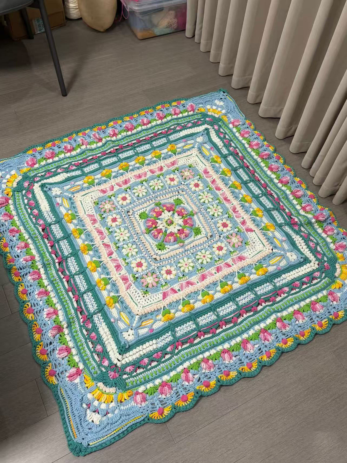 Harvest Moon Handmade Crochet Blanket – Colorful Floral Square Throw | 55 × 55 in