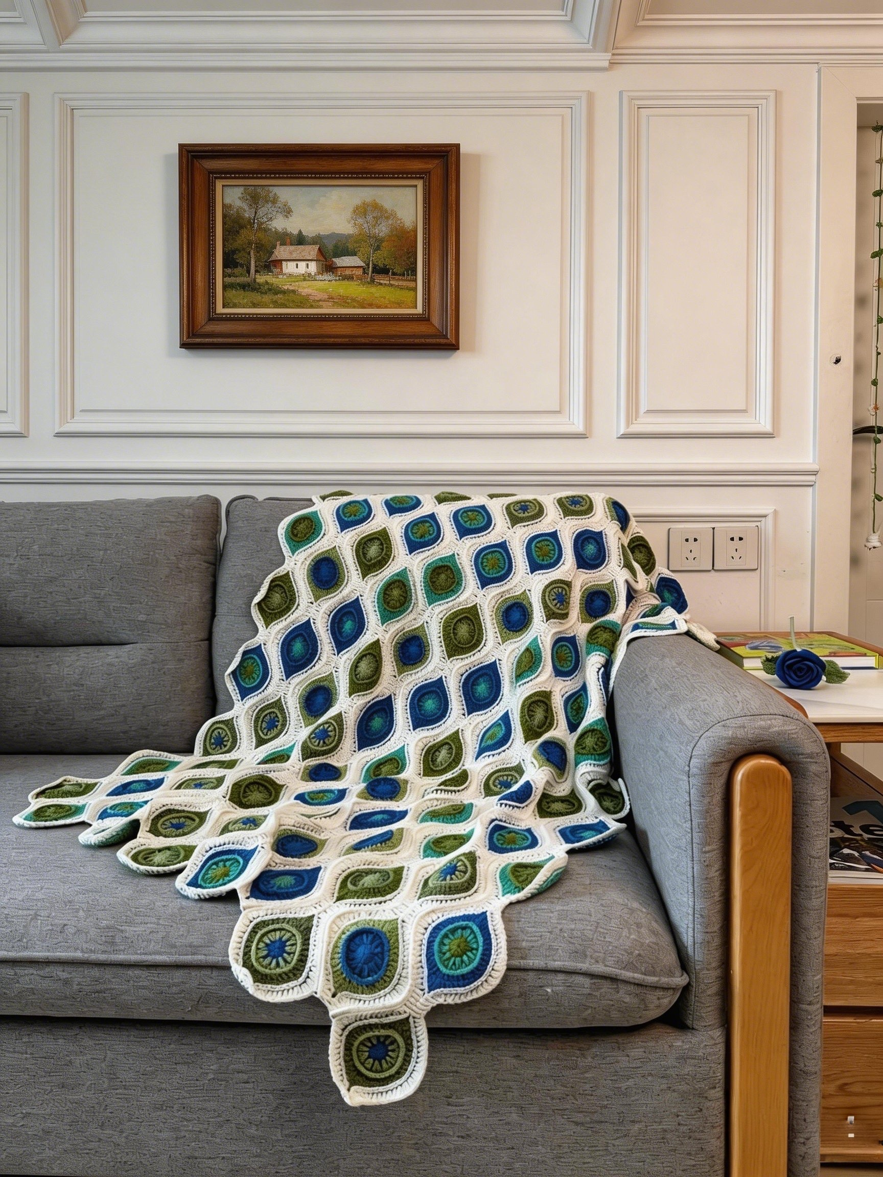 Handmade Crochet Peacock Feather Blanket PDF Pattern
