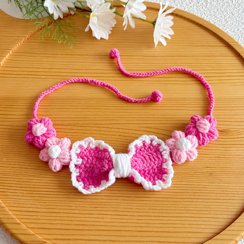 Bow Crochet Pet Collar – Colorful Handmade Collection