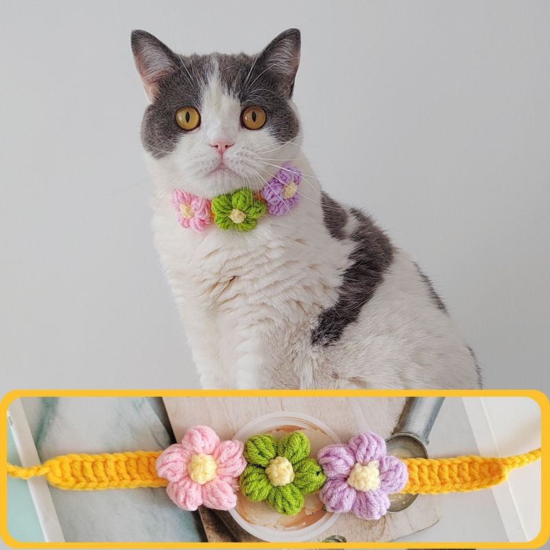 Handmade Crochet Flower Pet Collar – Soft Floral Design
