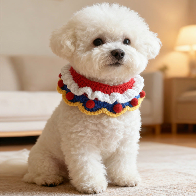 Princess Style Crochet Pet Collar – Bow &amp; Ruffle Design