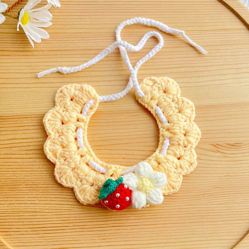 Fruit Crochet Pet Collar – Strawberry &amp; Orange Handmade Design