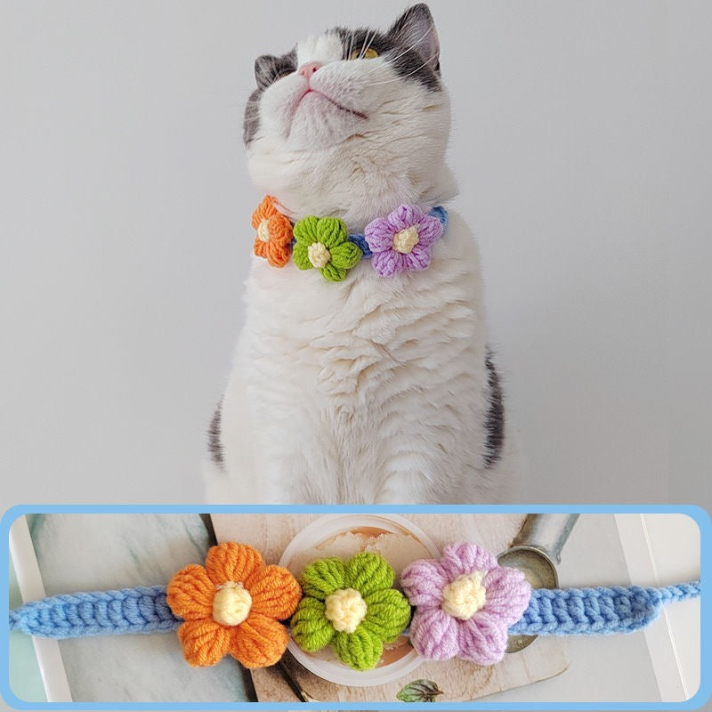 Handmade Crochet Flower Pet Collar – Soft Floral Design