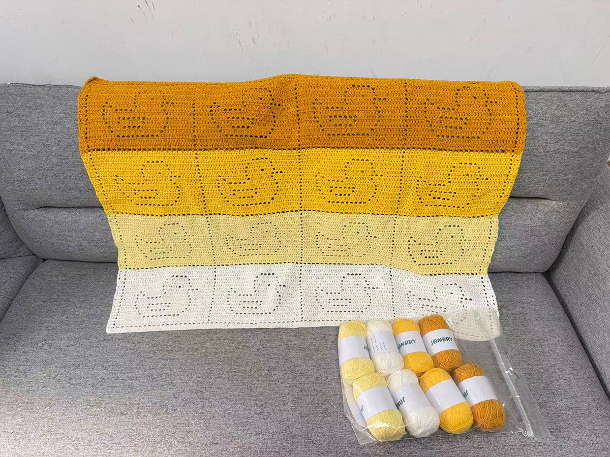 Yellow Duck Filet Crochet Blanket – Finished Throw or Yarn + PDF Kit