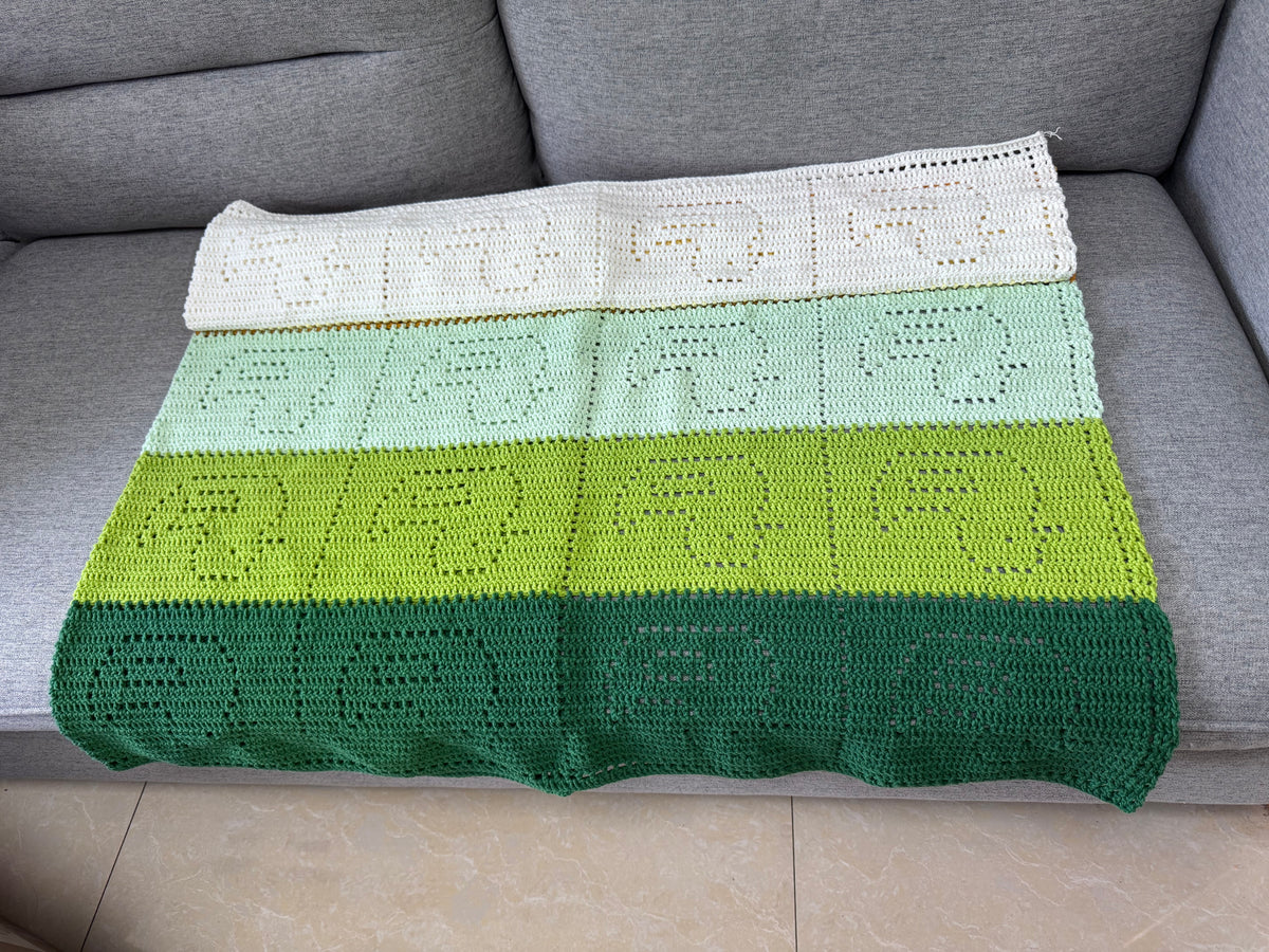 Green Duck Filet Crochet Blanket – Finished Blanket or Yarn + PDF Kit