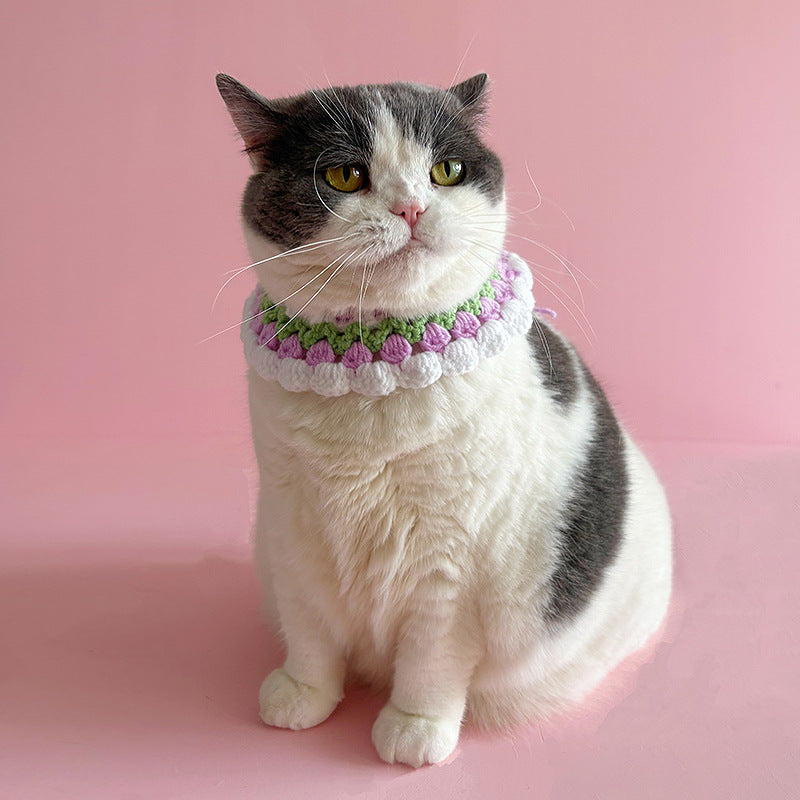 Tulip Crochet Pet Collar – Soft Floral Pattern