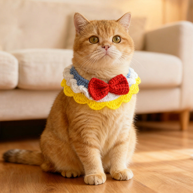 Princess Style Crochet Pet Collar – Bow &amp; Ruffle Design