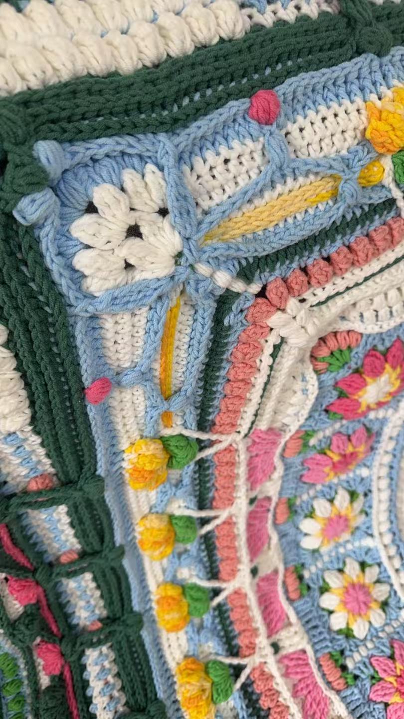 Harvest Moon Handmade Crochet Blanket – Colorful Floral Square Throw | 55 × 55 in