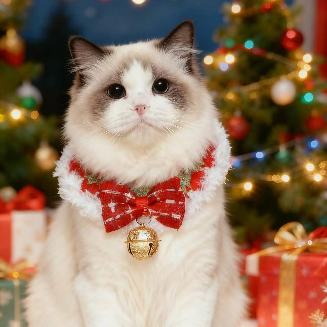Luxury Christmas Crochet Pet Collar – Plush Trim Holiday Design for Cats & Small Dogs