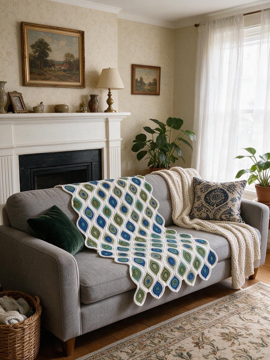 Handmade Crochet Peacock Feather Blanket PDF Pattern