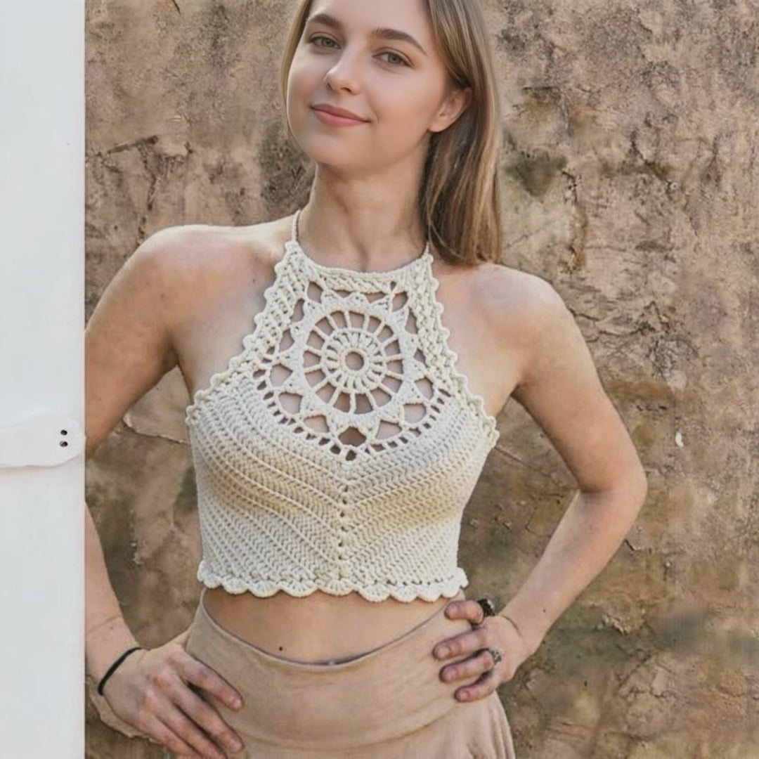 Handmade Boho Crochet Halter Crop Top PDF Pattern